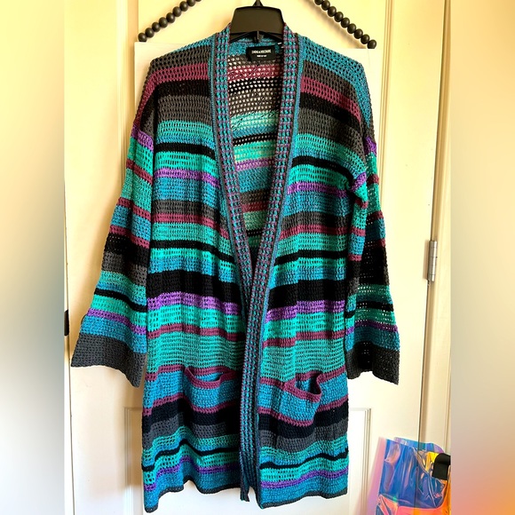 Zadig & Voltaire Cardigan Metallic Long Duster Sweater Pockets Small Medium EUC - Picture 1 of 5